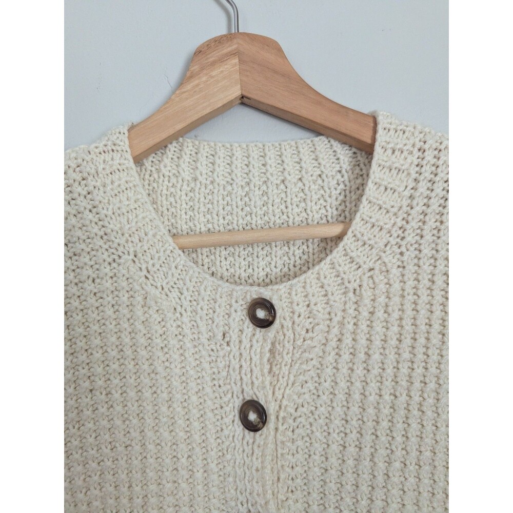 Handmade Crochet Knit Sweater Vest Ivory Cream Boho Button Front Cozy Womens L - Picture 5 of 7